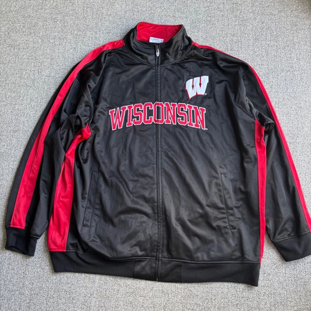 Wisconsin Badgers Majestic Track Jacket Mens 4XT Black Full Zip Striped